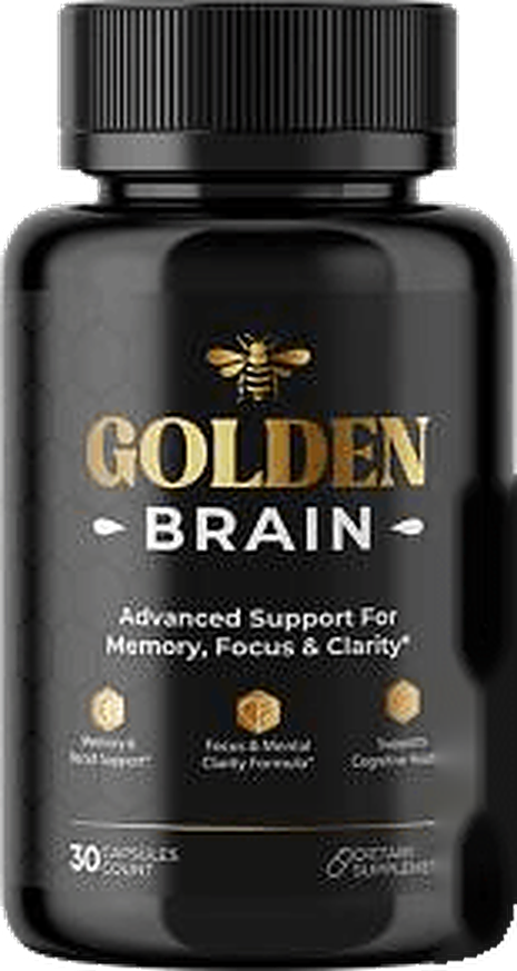 A bottle of Golden Brain memory and focus capsules